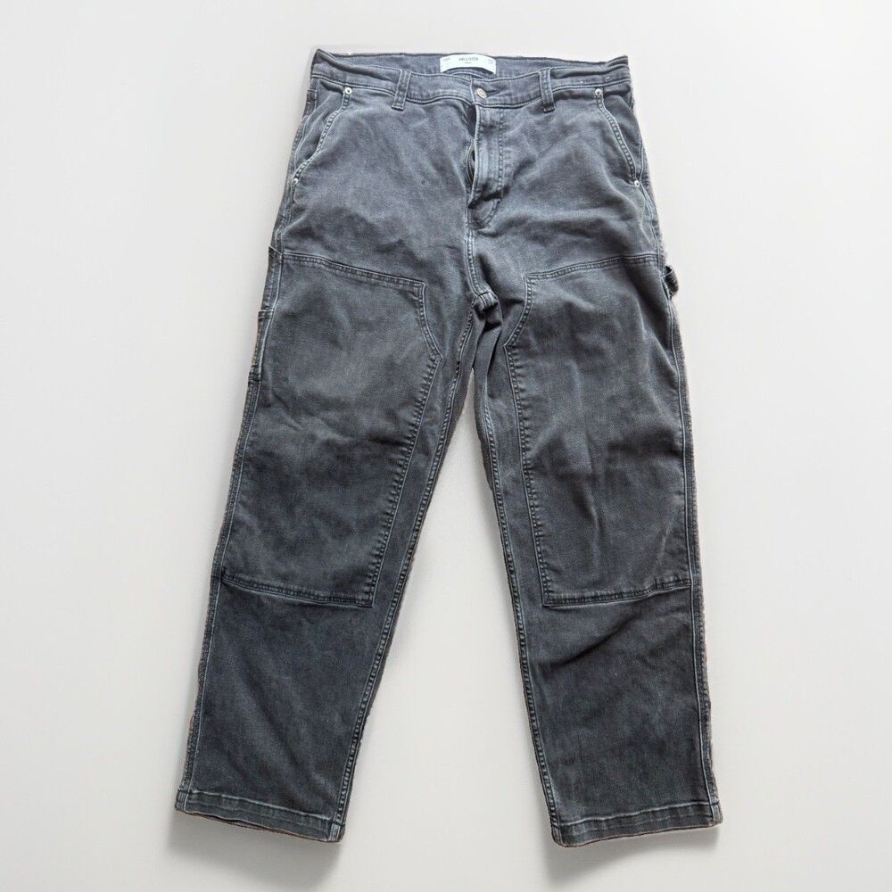 Hollister Mens Baggy Jeans Double Knee Cargo 36x34 Black Fade Preppy Y2K